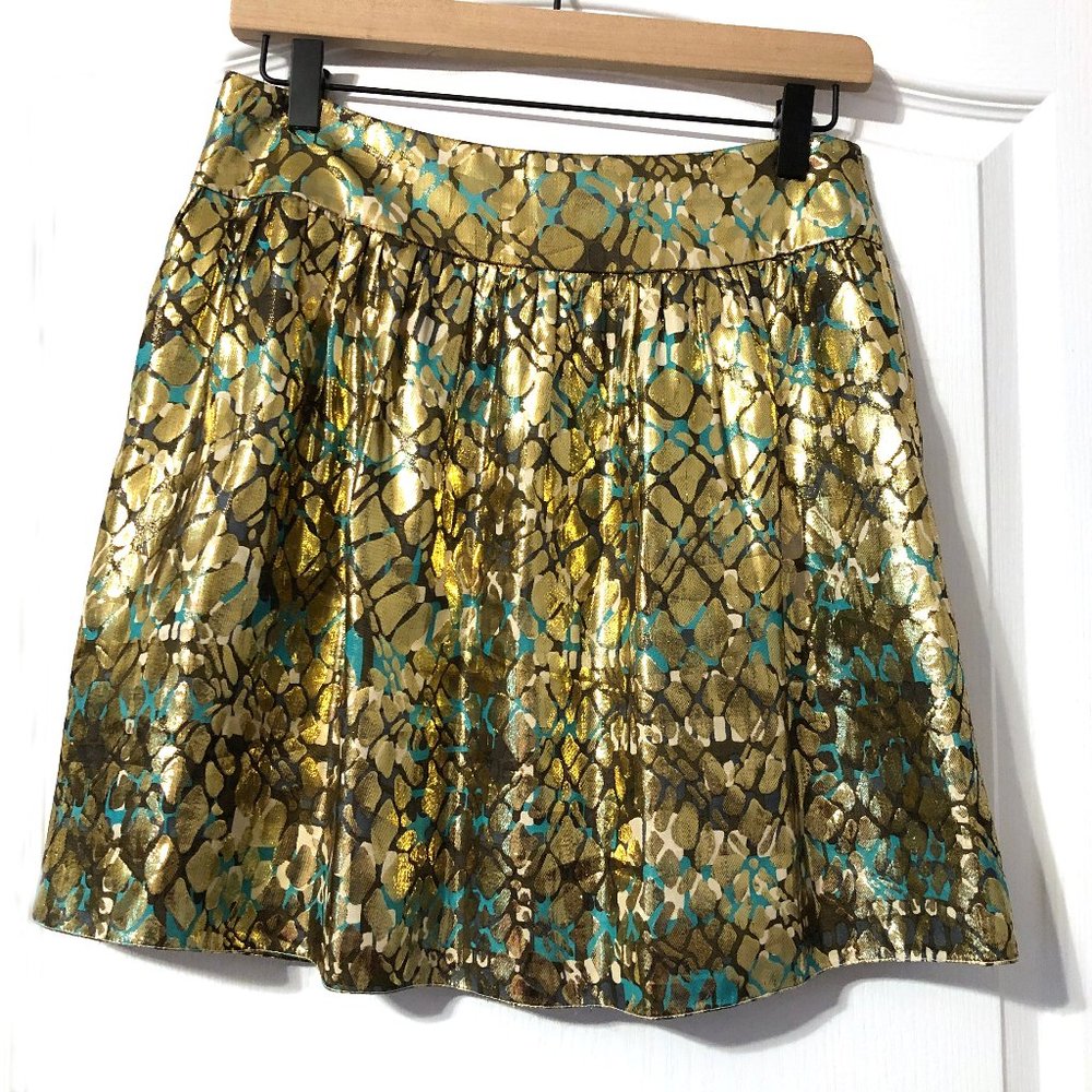 Liquid Silk skirt size 4 gold print miniskirt